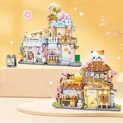 New foldable mini Street View Ikebana Izakaya Lemon Tea Shop Building blocks toy building models assemble Christmas gifts