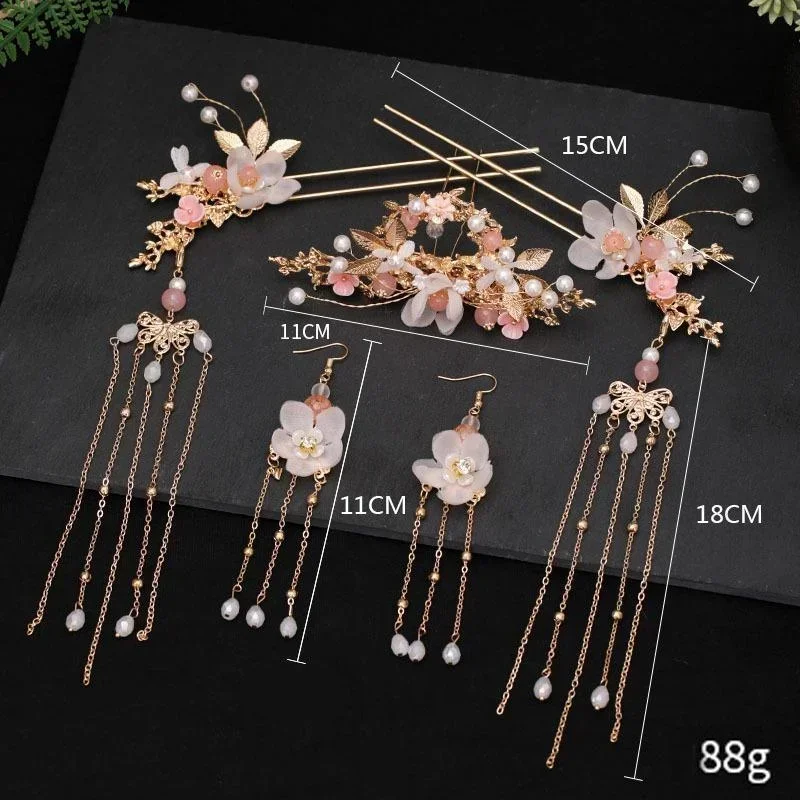 Hanfu Ancient Costume Female Headwear Retro Chinese Style Hair Crown Earrings Hairpin Tassel Beautiful Jewelry Accessories