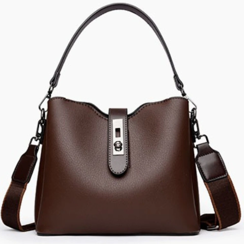 Hoge kwaliteit zacht lederen emmertas 2026 handtas dames grote capaciteit schoudertas mode slotgesp crossbody tas tote