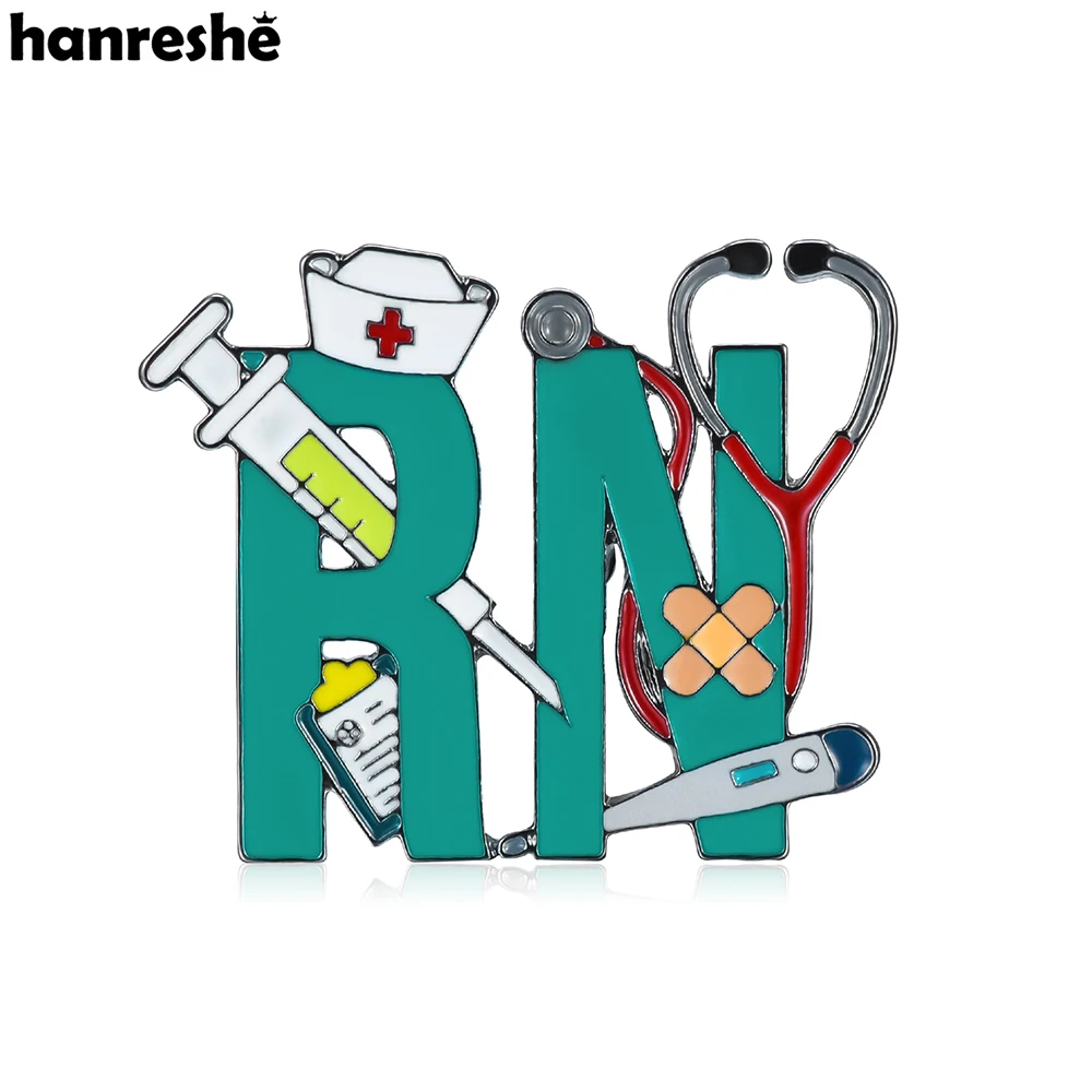 Hanreshe RN Medical Enamel Brooch Pin Creative Stethoscope Syringe Charm Design Badge Nursing Jewelry for Doctor Nurse