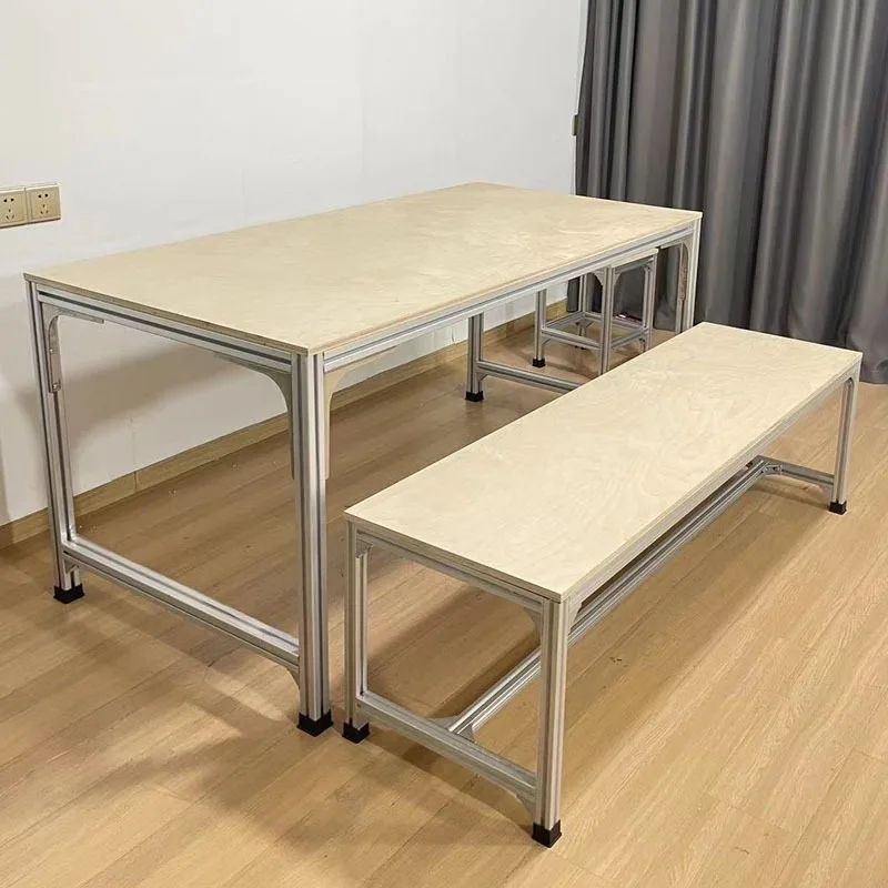 

Birch Wood Aluminum Profile Marine Board Dining Table and Chair Set Rectangular Living Room Desk Workstation Meeting