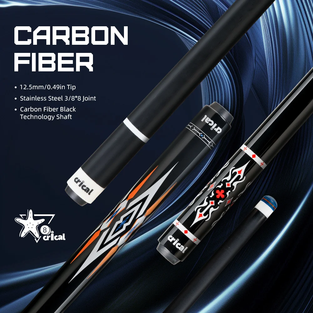 CRICAL CL-PRO Carbon Fiber Pool Cue Stick with 12.5mm Tip  Low Deflection  for Professional  Billiard Cue