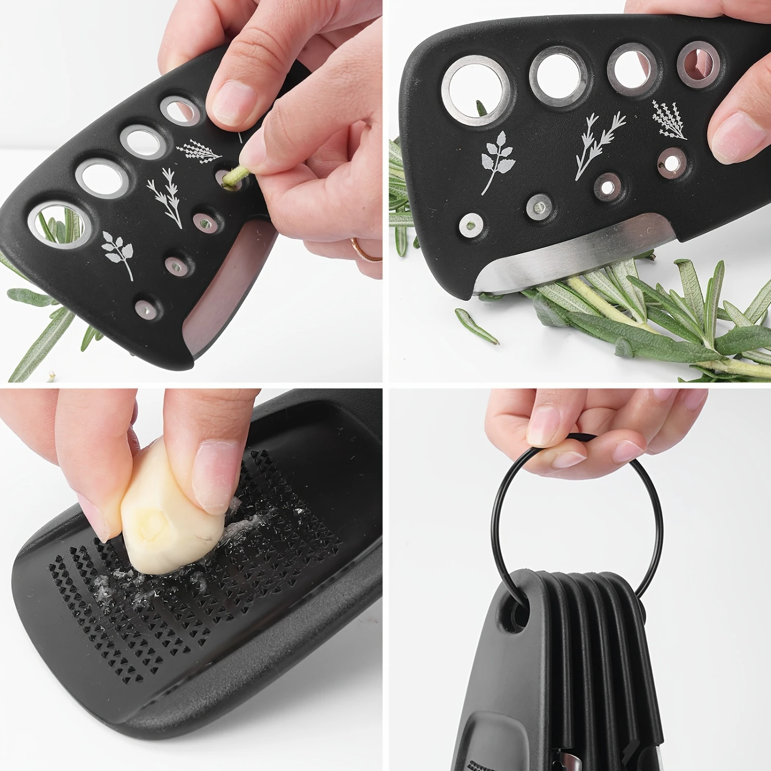 6-Piece Stackable  Gadget Set with Herb Cutter, Garlic Grater, Can Opener, Cheese Grater, and Pizza Cutter – Durable PS , No P