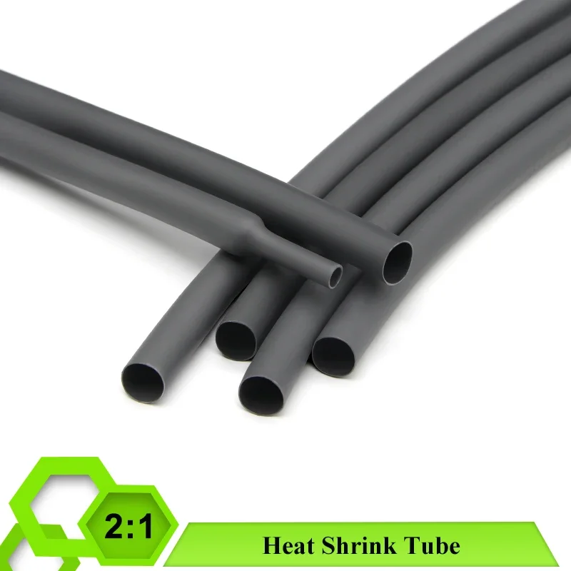 

1/5/10M Grey 2:1 Heat Shrink Tube Dia. 1mm~50mm Thermoretractile Tube Repair DIY Cable Sheath Wrap Cover Heat-shrinkable Sleeve