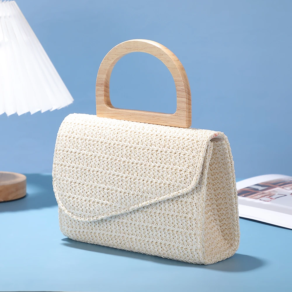 حقيبة كتف عتيقة بمقبض خشبي محمول باليد مع حقيبة كروس بسلسلة معدنية مفككة للمساء