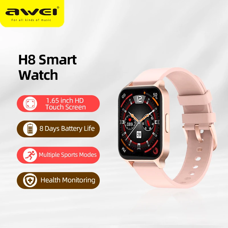 Awei H8 Smart Watch Men Women Full Touch Screen Sports Fitness Watch Waterproof Bluetooth Smartwatch for Android iOS Bracelet