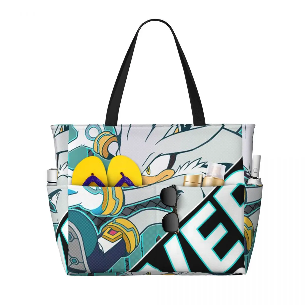 Silver The Hedgehog Sonic The Hedgehog Beach Tote Bag Sport Gym Yoga Duffle Large Tote Bag Women Travel Bag Fitness bag