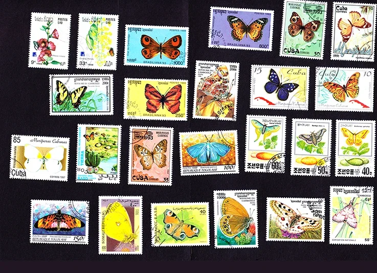 New 50Pcs/Lot Butterfly All Different From Many Countries NO Repeat  Postage Stamps for Collecting