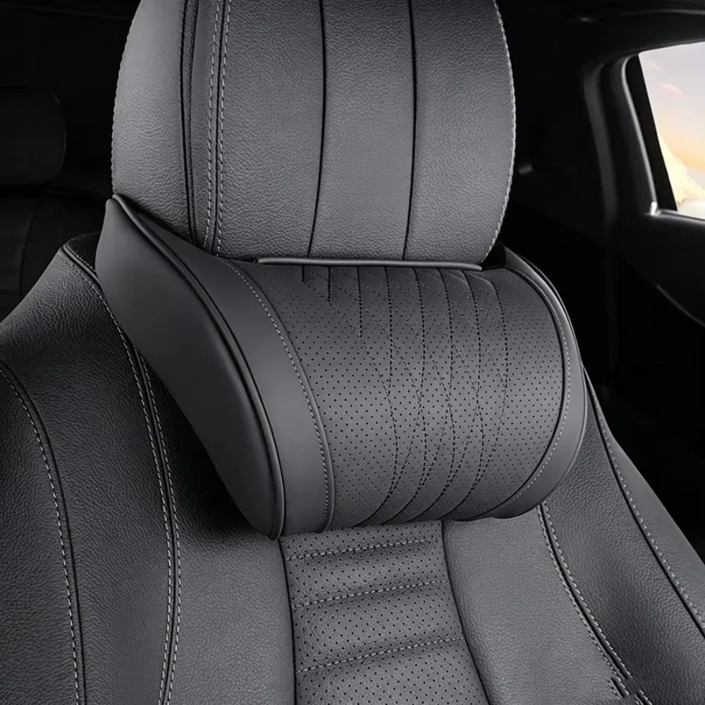 New Memory Foam Car Headrest Cushion Breathable Fabric Leather Cover Auto Cervical Cushion Adjustable Car Interior Accessories