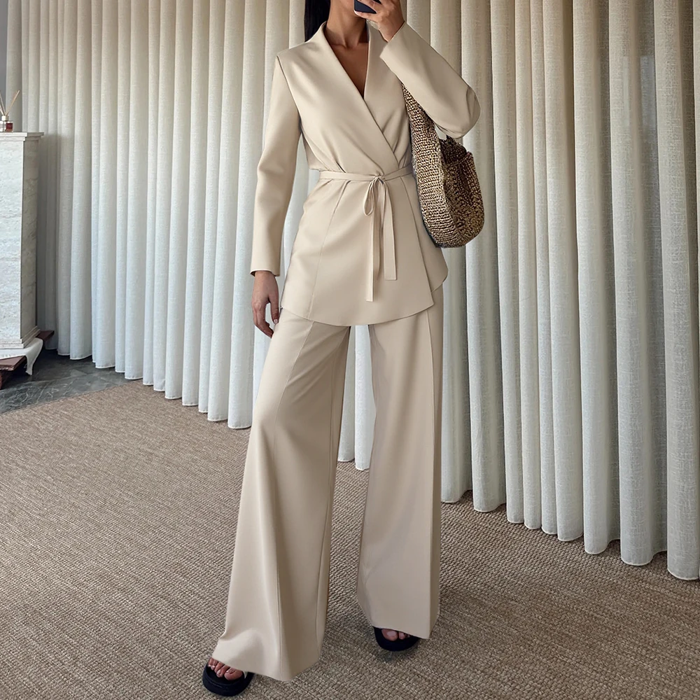 

Mia Muse Boutique Women's Sets Autumn Winter Elegant Edgy 2025 Chic Plain Long Sleeve V Neck Maxi Skirts Commute Sets