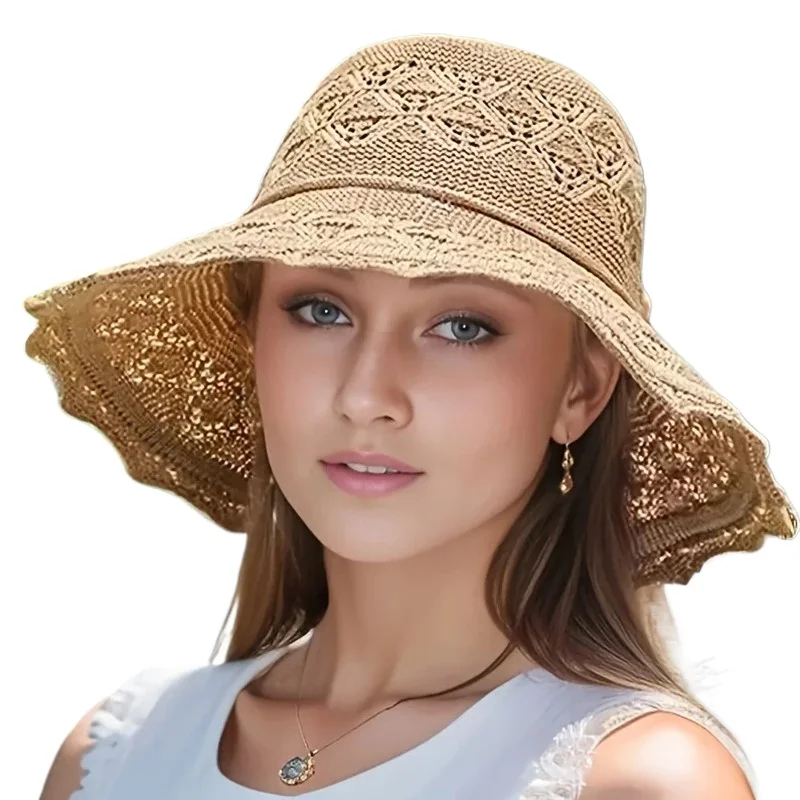 Nouveau chapeau d'été en paille version coréenne, chapeau de soleil anti-UV, chapeau de plage cool pour femme