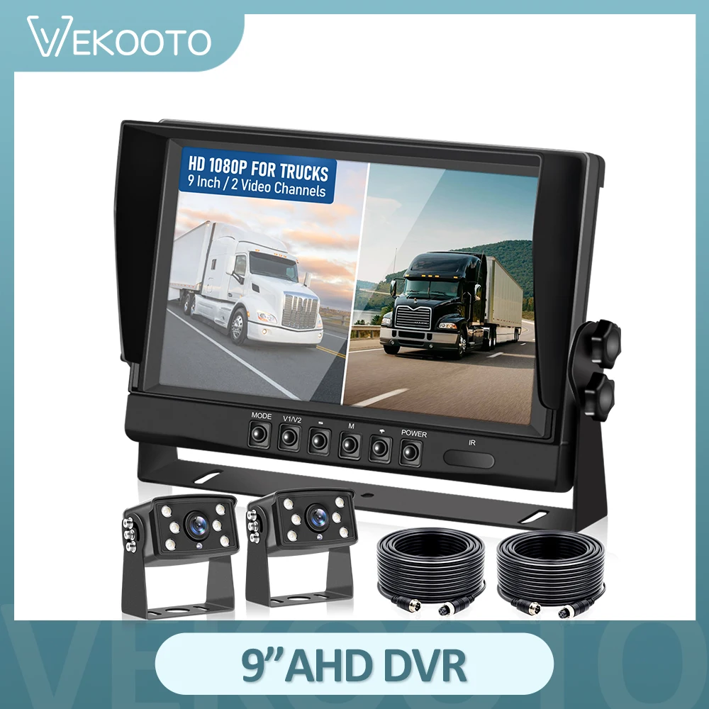 

9inch 2CH Car Monitor AHD Car Screen Recording DVR With IR Night Vision Backup Camera Vehicle Rear View Camera For TRUCK RV BUS