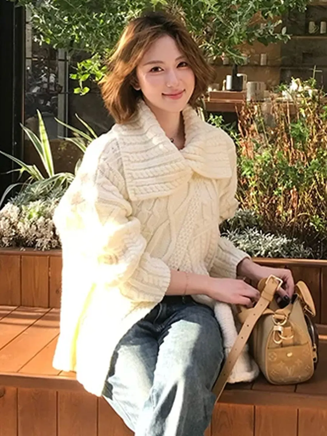 

Loose Knitted High Collar Sweater Women's Autumn Winter Lazy Style Twist Knitwear Cardigan Coat Advanced Feeling Korean Atmos...