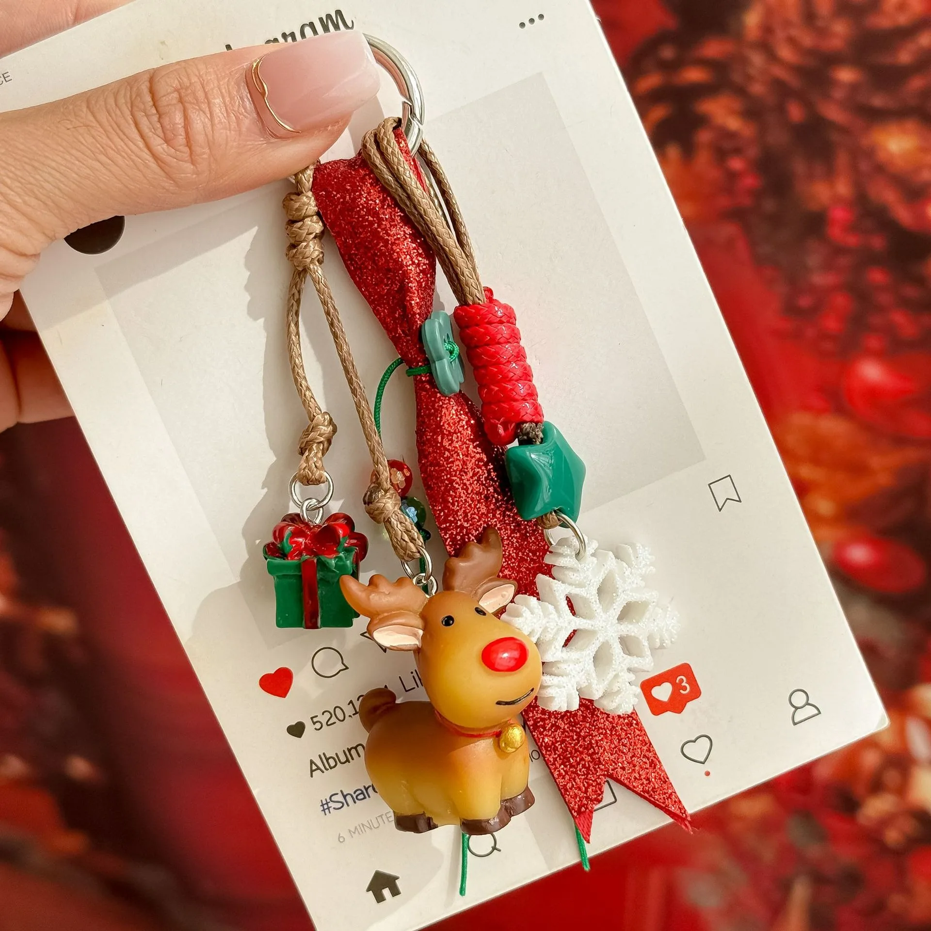 عيد الميلاد محدود | ثلاثي الأبعاد الكرتون عيد الميلاد الأيائل مياو حقيبة لطيفة قلادة المفاتيح هدية عيد الميلاد سيارة حقيبة للحمل قلادة #3