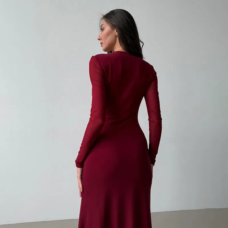 Outono novas mulheres maxi vestidos dupla moda camada malha streetwear mangas compridas vestido sólido sexy com decote em v vestidos femininos elegantes