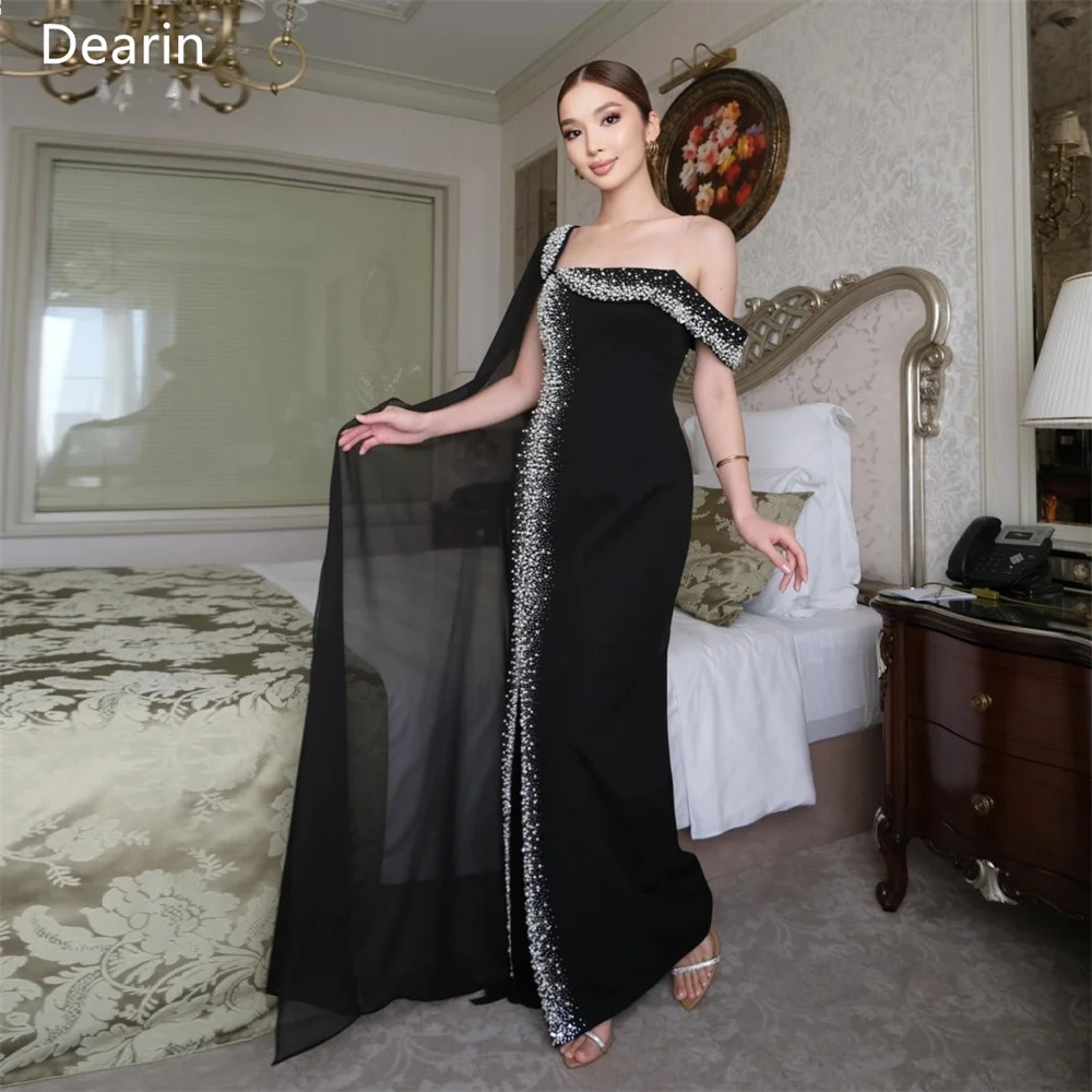 

Customized Prom Dress Dearin Off-the-shoulder Column Floor Length Skirts Tulle Beading Bespoke Occasion Dresses Evening Formal G