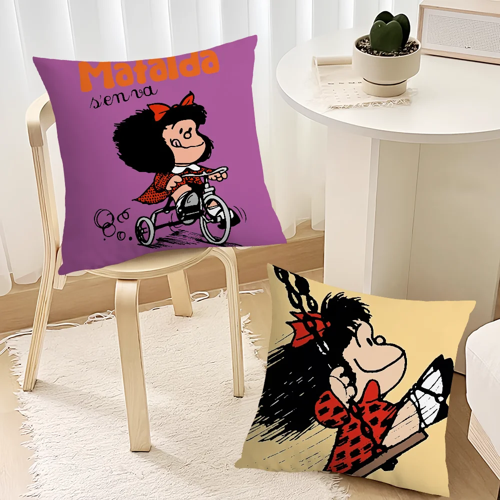 Mafalda Cartoon Cute cushion cover Living Room Accent Couch Back Support Square Lounge Restful Nap Companion Pillow Case