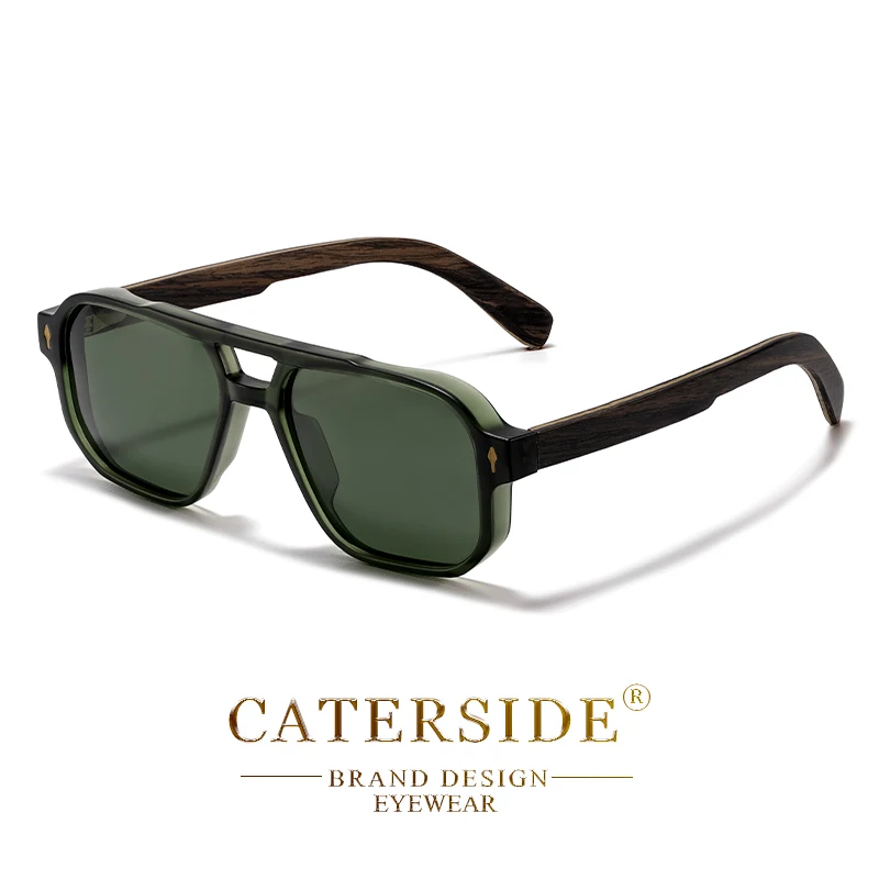 CATERSIDE Polarisierte Piloten-Sonnenbrille für Herren, UV400, Premium-TR-Rahmen und Holzbügel, Retro-Sonnenbrille im quadratischen Design zum Fahren und Angeln – Detail 18