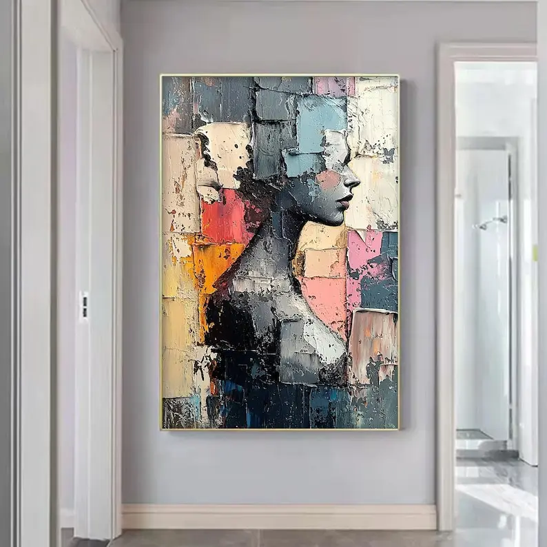 

100% Handmade Modern Abstract Textured Portrait Oil Painting on Canvas Frameless Original Oil Artworks for Living Room Decortion