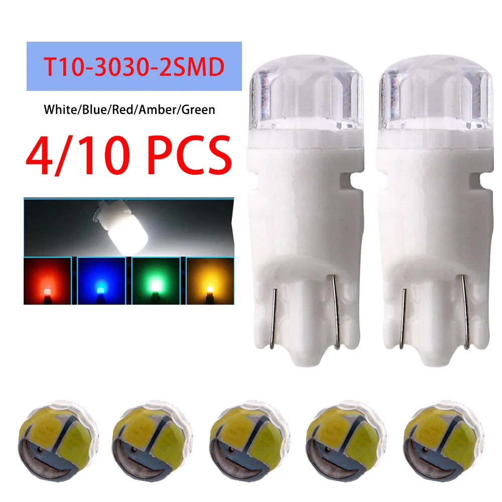 4/10PCS T10 Ceramic 6V 6.3V DC 194 168 W5W 158 175 2825 LED Light Bulbs for Pinball Machine Warm White Amber White Blue Red