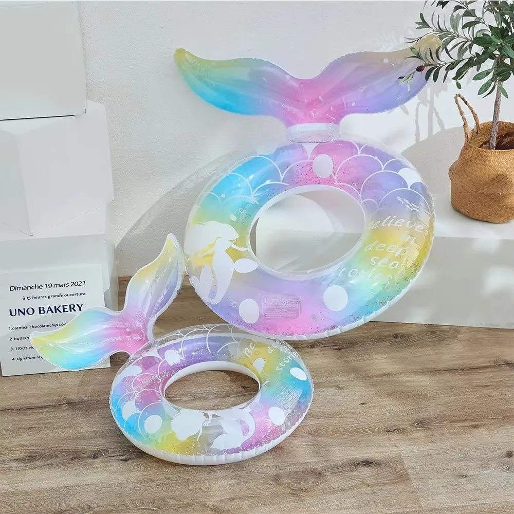 Bunny Ear Inflatable Swim Ring Transparent Glitter With Handle Swimming Lifebuoy Mermaid Loop Underarm Swim Float Swimming