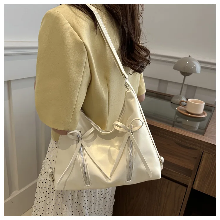 Silver Small Bow Pu Leather Shoulder Bags for Women 2025 Summer Trend Designer Fashion Handbags and Purses Trend Crossbody bags