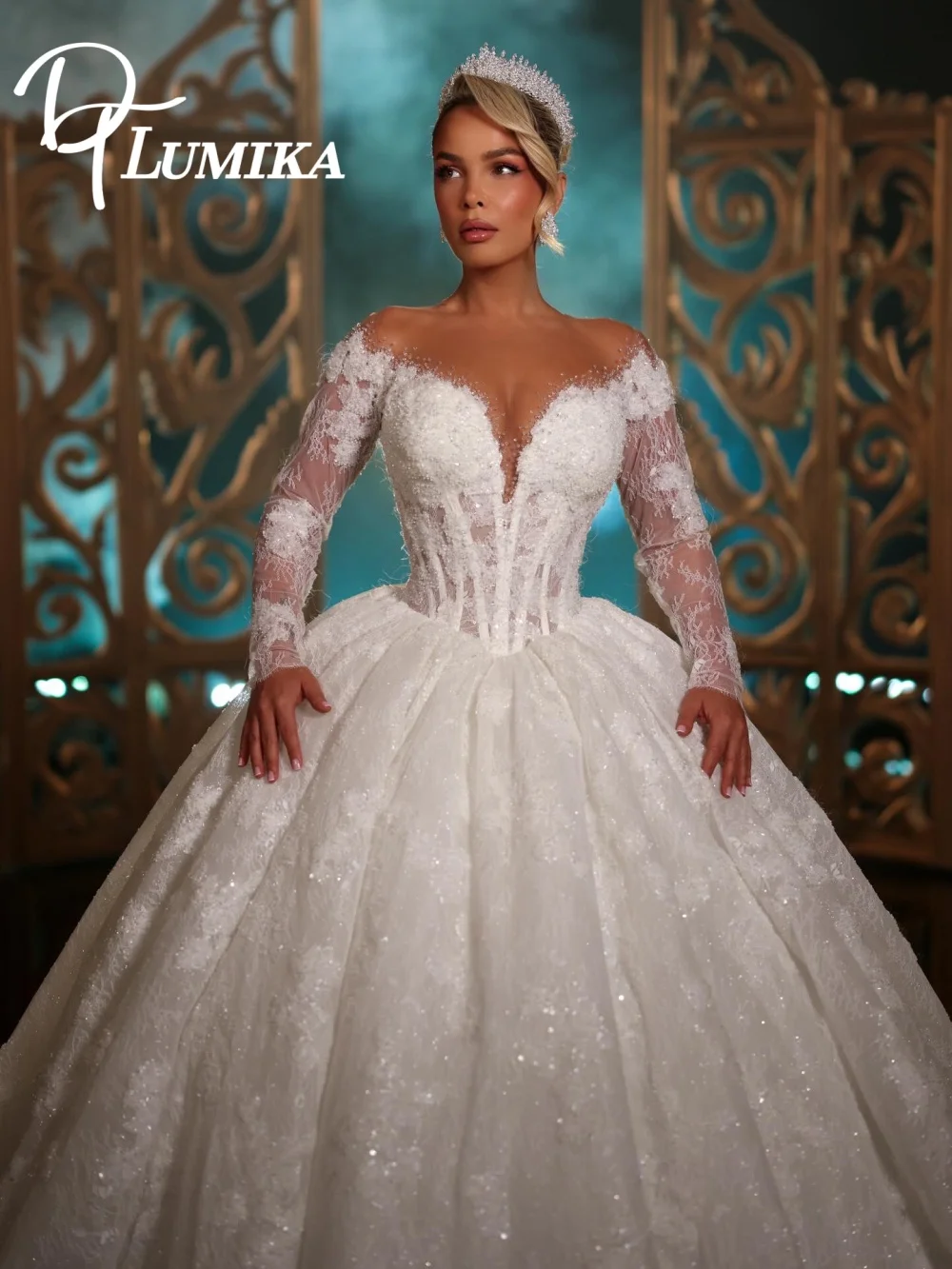 

Romantic Long Sleeve Wedding Dress 2026 Sexy Deep V Neck Bridal Gown Elegant Lace Applique Bride Dress Vestidos De Novia