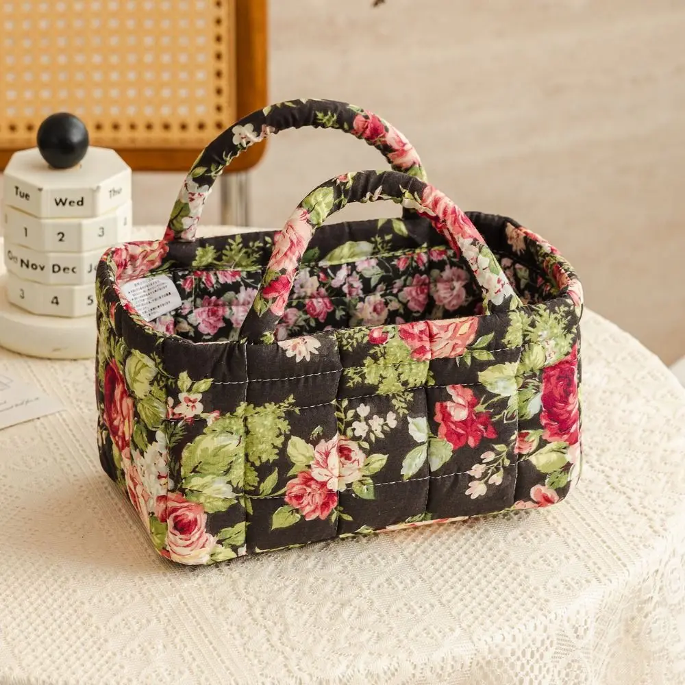 Floral Pattern Storage Basket Large Capacity Quilted Fabric Fabric Laundry Basket Cotton Material Comfortable Grip