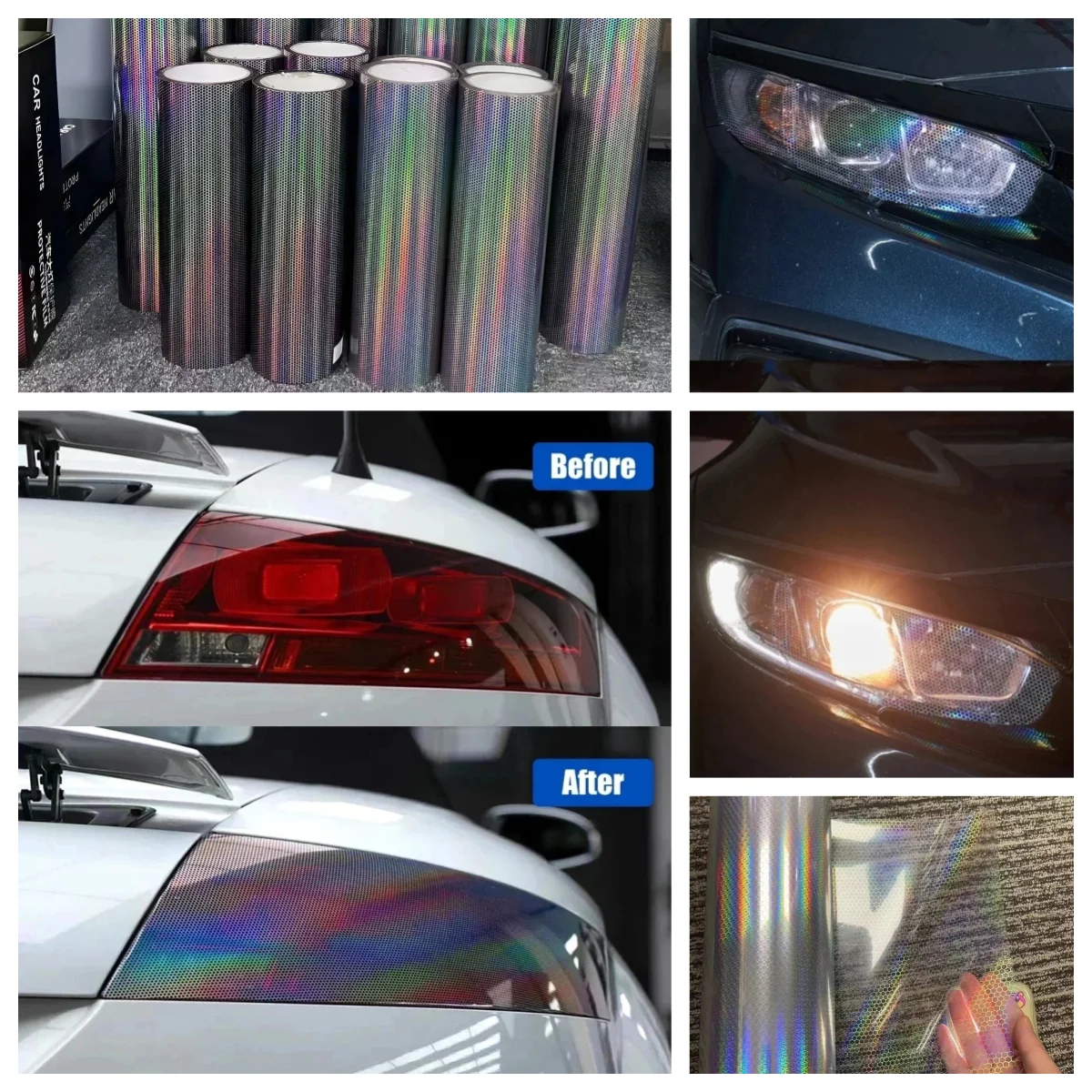 

Car motorcycle Laser Honeycomb Headlights Taillight Foil Vinyl Wrap Headlight Tint Waterproof Film Fog Light Taillight Stickers