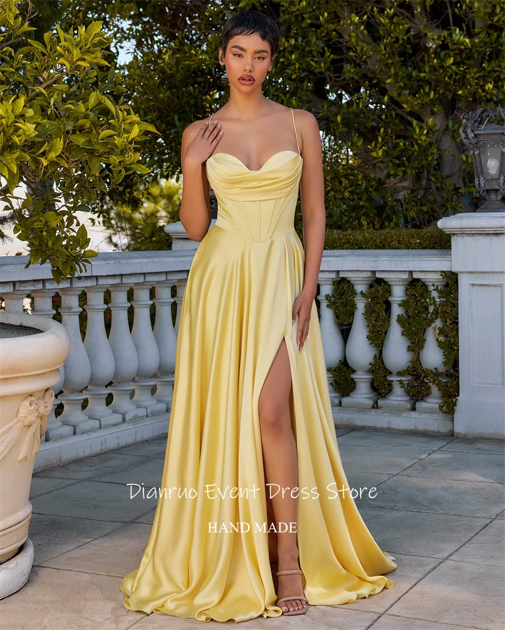 Dianruo ด้านข้าง Sweetheart ชุดราตรี Elegant ซาติน Vestidos De Fiesta จีบสปาเก็ตตี้งานแต่งงานชุดที่กําหนดเอง