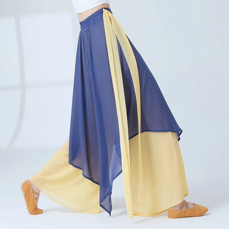 Classical Dance Pants Dancer Practice Performance Chinese Chiffon Fluttering Loose Skirt Culottes Wide Leg Loose Flowy Costume