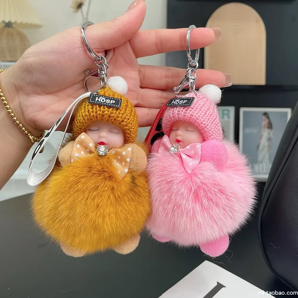 النساء فتاة أكياس Keyrings الثعلب الفراء Pompom النوم الطفل المفاتيح لطيف رقيق أفخم دمية سلاسل المفاتيح سيارات حلقة رئيسية هدية الساحرة #4