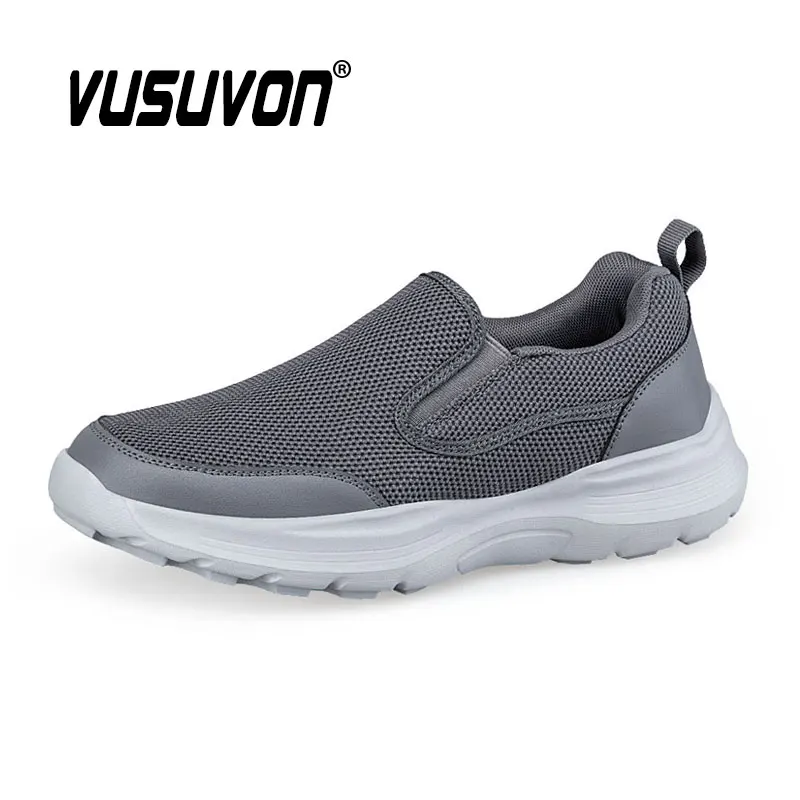 Men Walking Mesh Shoes Spring Autumn Breathable Jogging Fashion Black Casual Flats Comfortable Slip-On Loafers Big Size 39-45