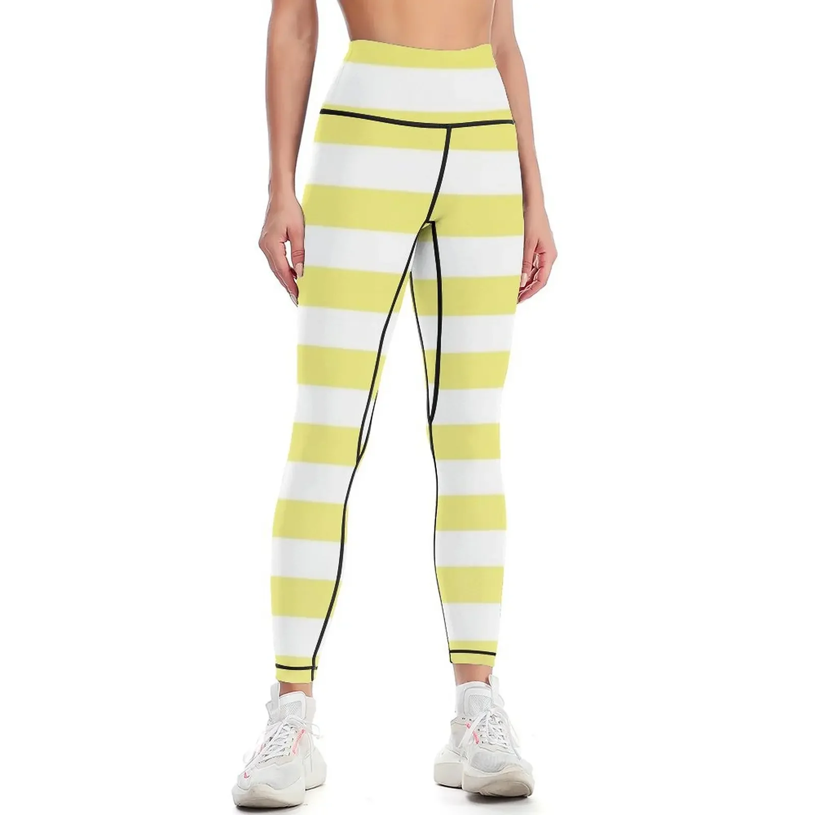 

Small YELLOW and WHITE Horizontal Stripes Leggings push up legging gym womans Clothing fitness joggers for Womens Leggings