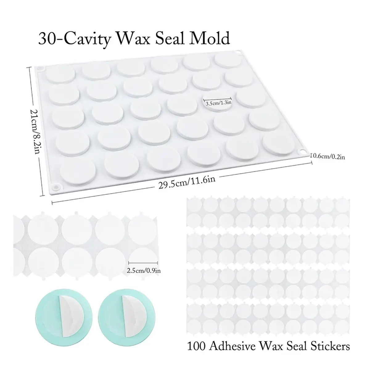 Wax Seal Mold Kit, Silicone Mat for Wax Seal Stamp, 100 Pcs Double Sided Adhesive Wax Seal Stickers