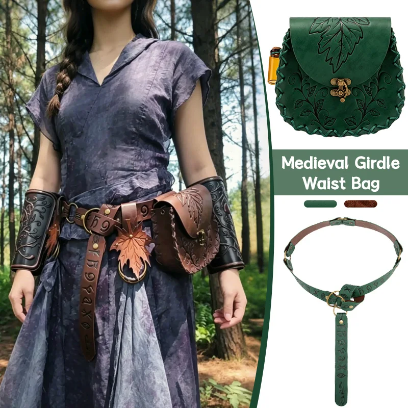

Medieval Leather Waist Bag Alchemist Tool Belt Pouch Cosplay Renaissance Knight Viking Costume Prop Potion Holder