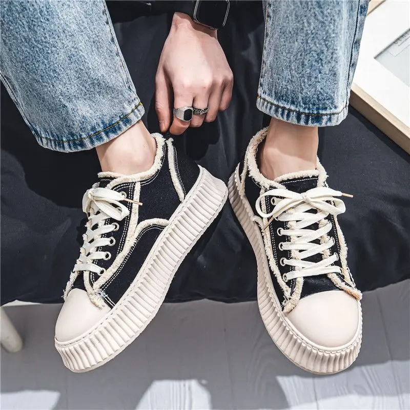 Chunky Men's Casual Canvas Shoes Spring Autumn Male Shoe Sports Breathable Footwear Offer Walking Low Price Non-leather Sneakers