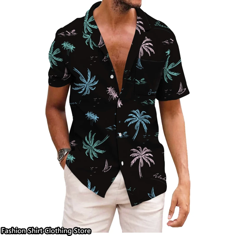 Popular men\'s shirts Hawaiian shirts short-sleeved tops Hawaiian vacation travel fashion casual clothing xs-6xl oversized size