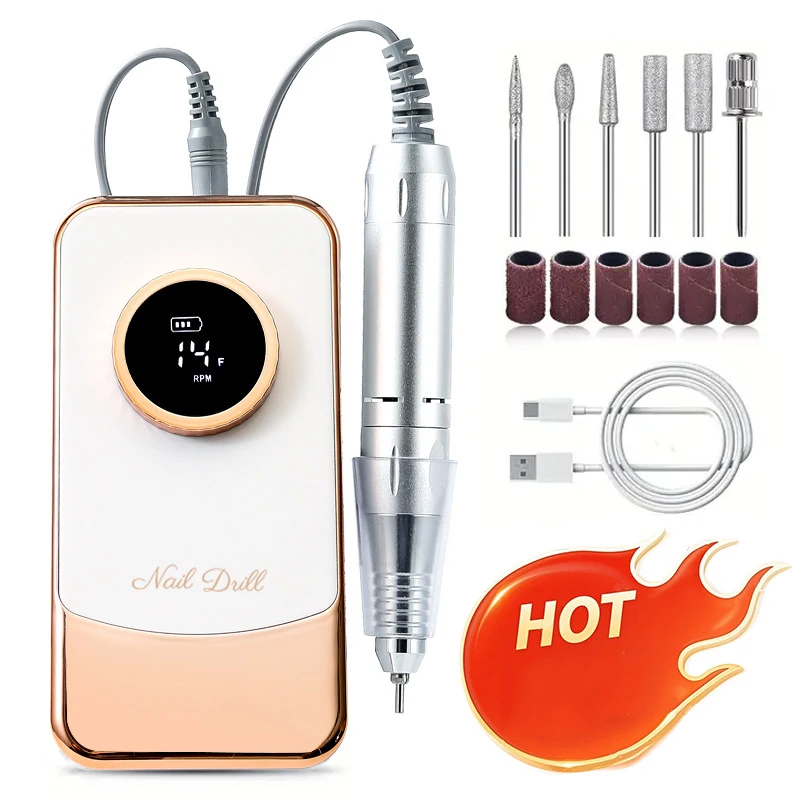 

45000RPM Portable Cordless Electric Nail Dill Machine LCD Screen Professional USB Plug Nail File Dead Skin Removal Manicure Set