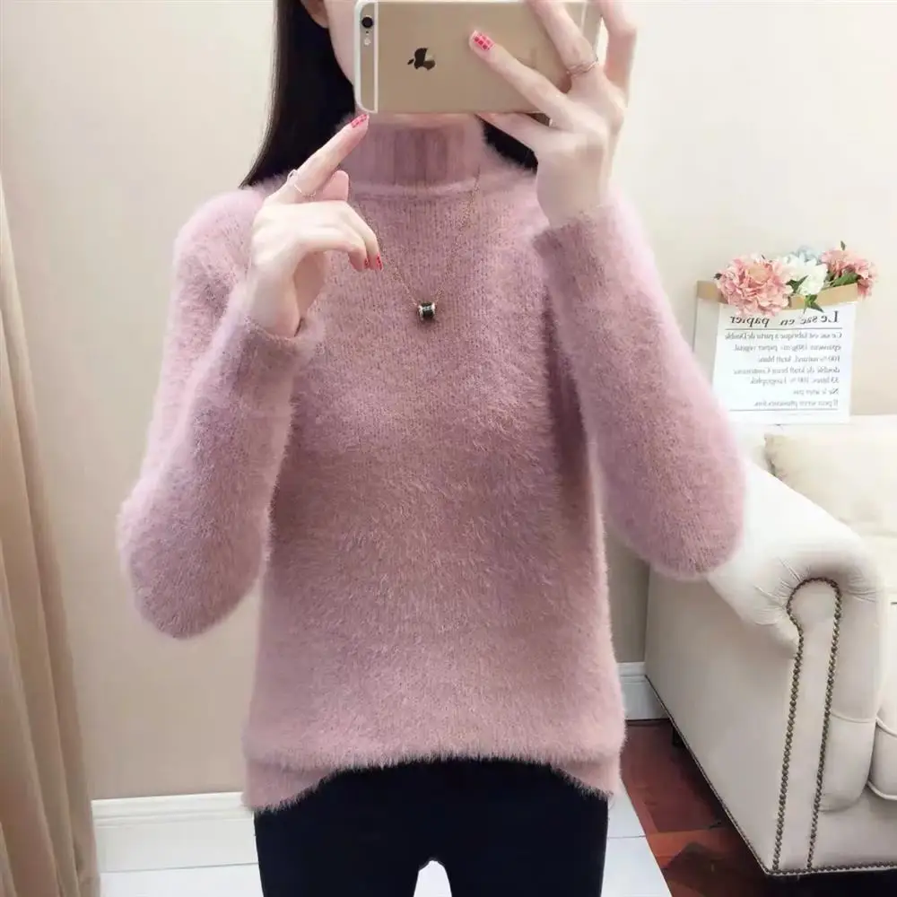 Plush Half High Collar Pullover Sweater 2023 Autumn/winter New Versatile Loose and Thick Knit Women's Sweater