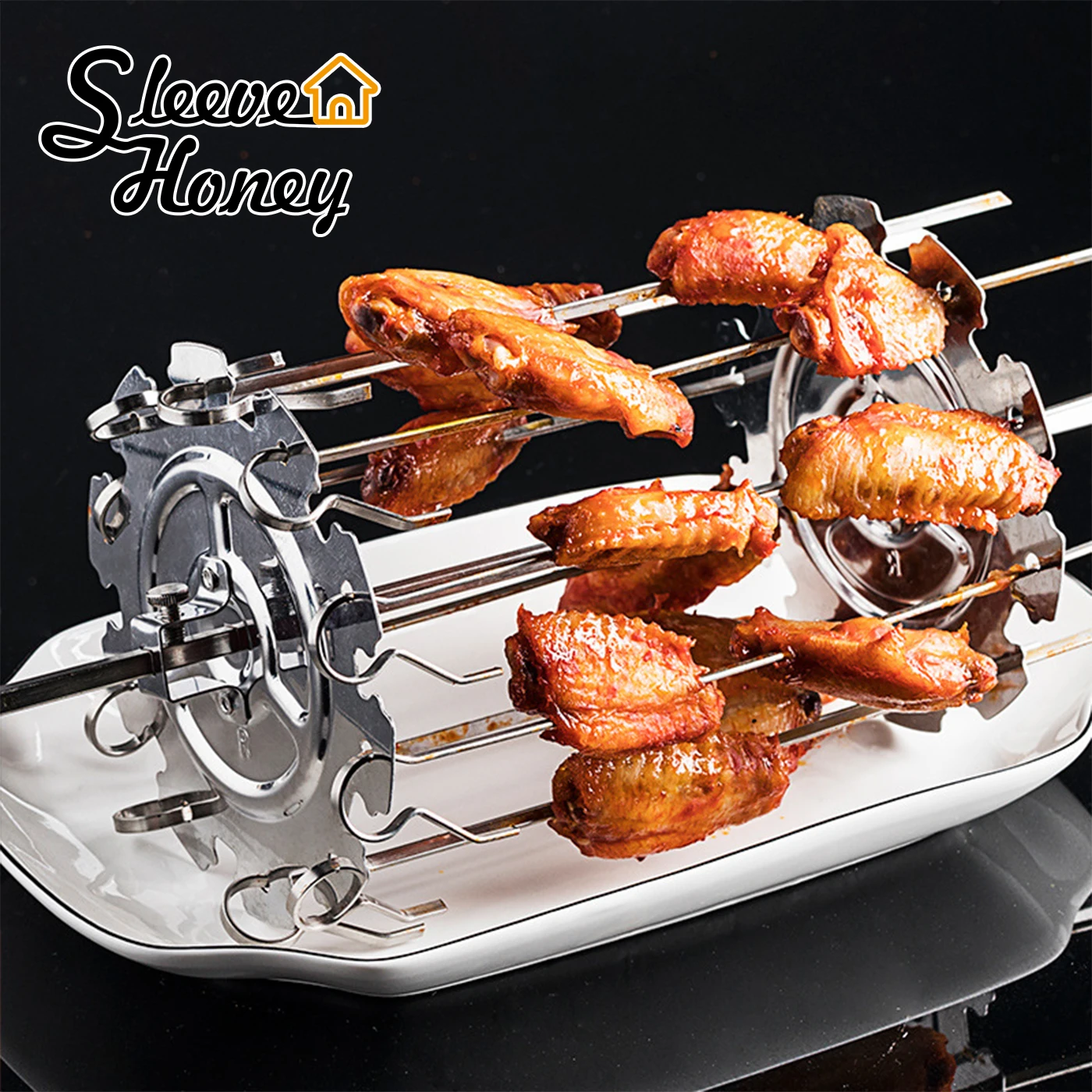 

Air Fryer Skewer Stainless Steel Rotisserie BBQ Grill Skewers Needle Cage Vegetable Meat Kebab Maker Oven Roaster Kitchen Gadget