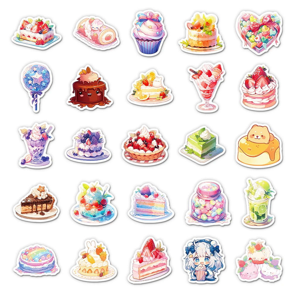 10/30/50pcs Cartoon Cute Dessert Cake Stickers Aesthetic Graffiti Stationery Laptop Notebook Phone Waterproof Kawaii Sticker Toy