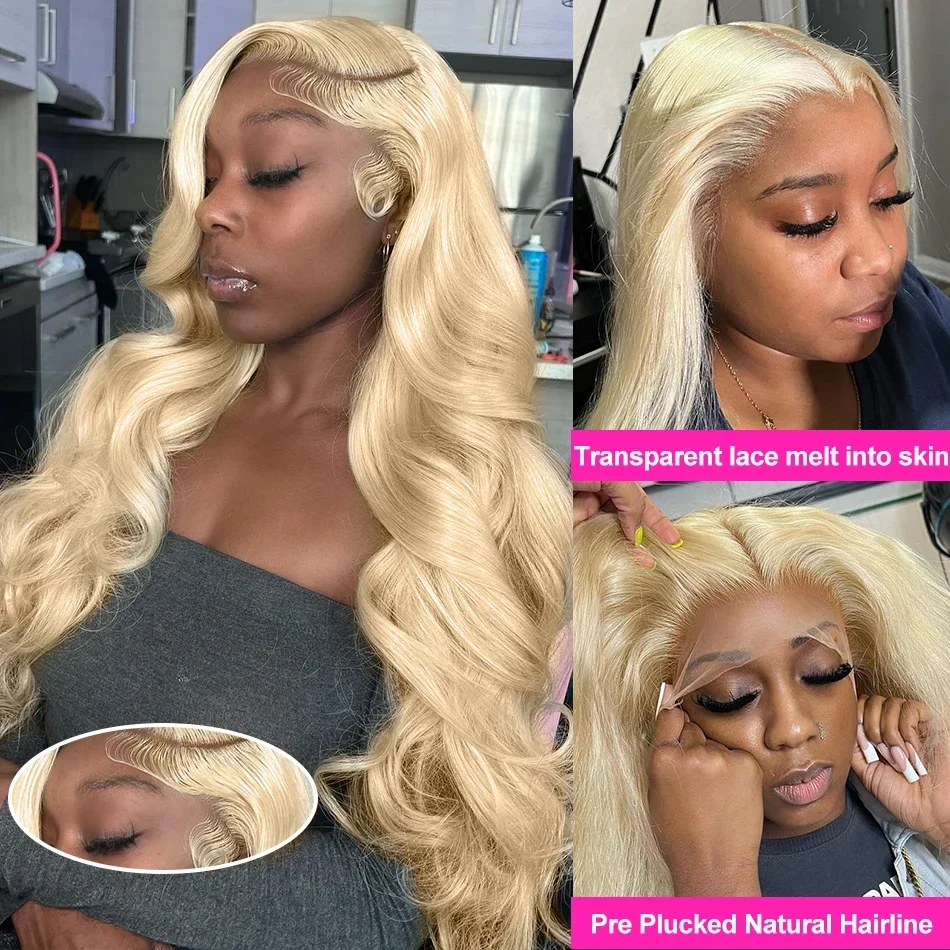 Perruque Lace Front Wig 613 naturelle, cheveux humains, Body Wave, blond HD, 13x6, 40 pouces, densité 250%