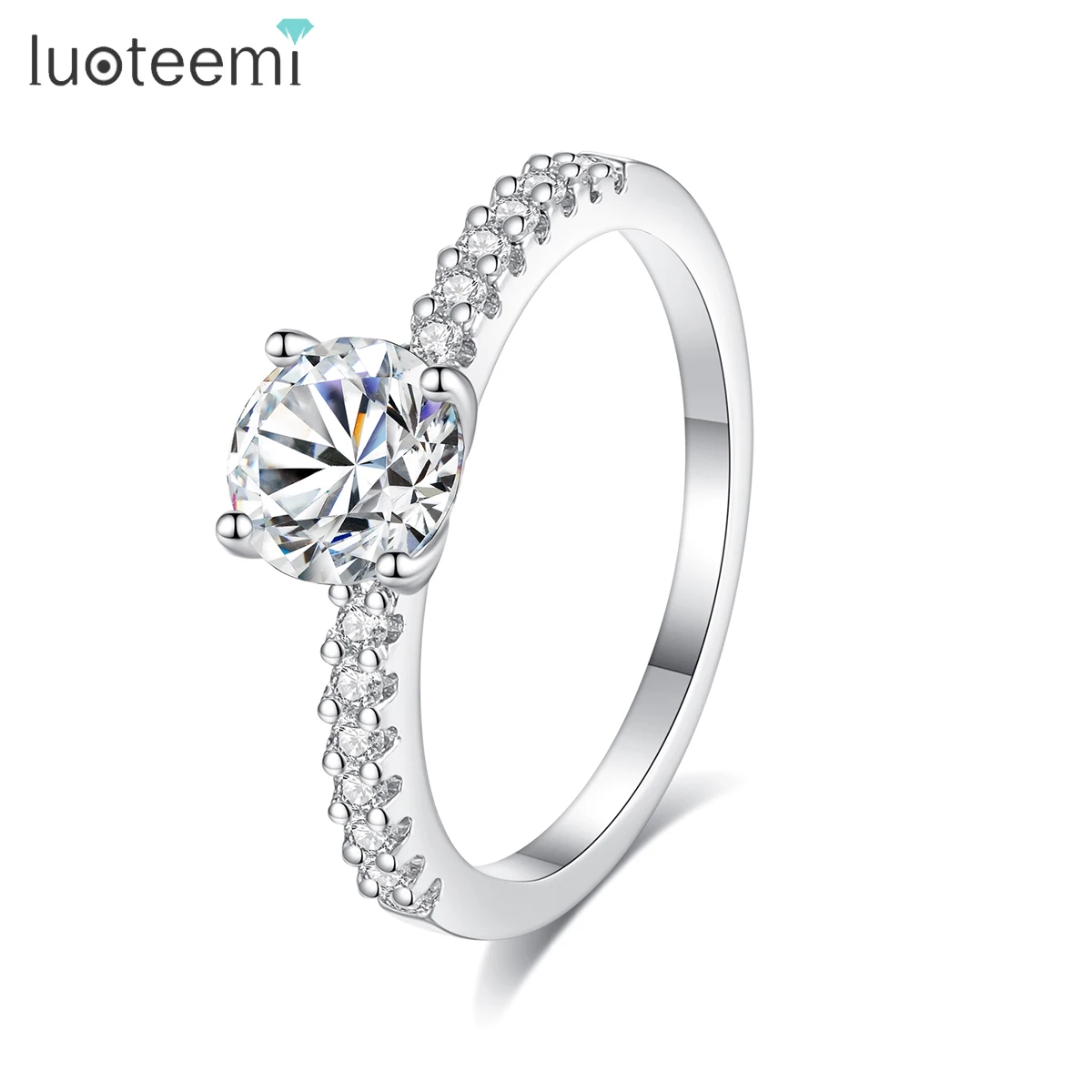 LUOTEEMI Cubic Zircon Clear Ring Round Crystal Brilliant Wedding Jewelry for Bridal Couple Eternal Marriage Romantic Accessories