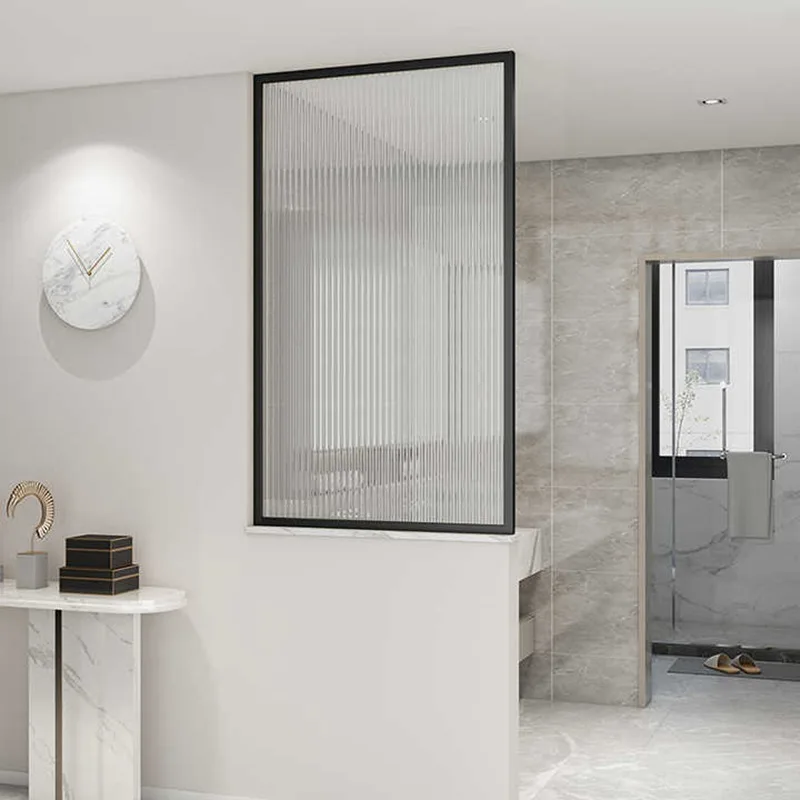 Cream style entrance living room screen factory bathroom water ripple tempered glass partition screen