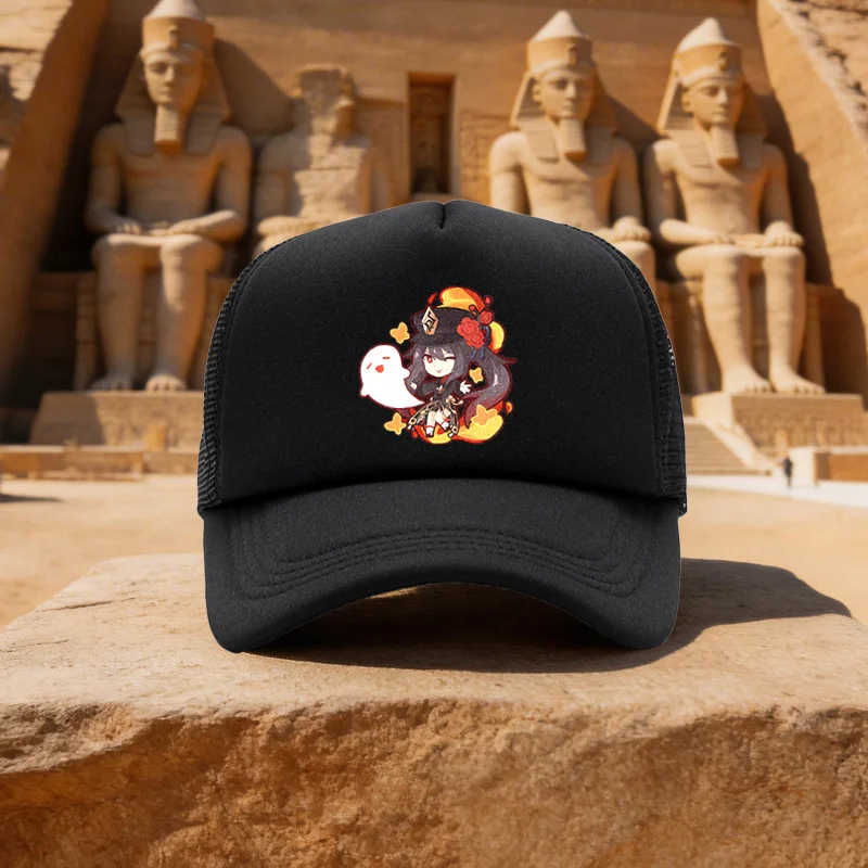Unisex Black Hat Girl and Anime Mesh Baseball Cap Duckbill Hat for Running, Walking, Camping - Multiple Colors Available - Ideal