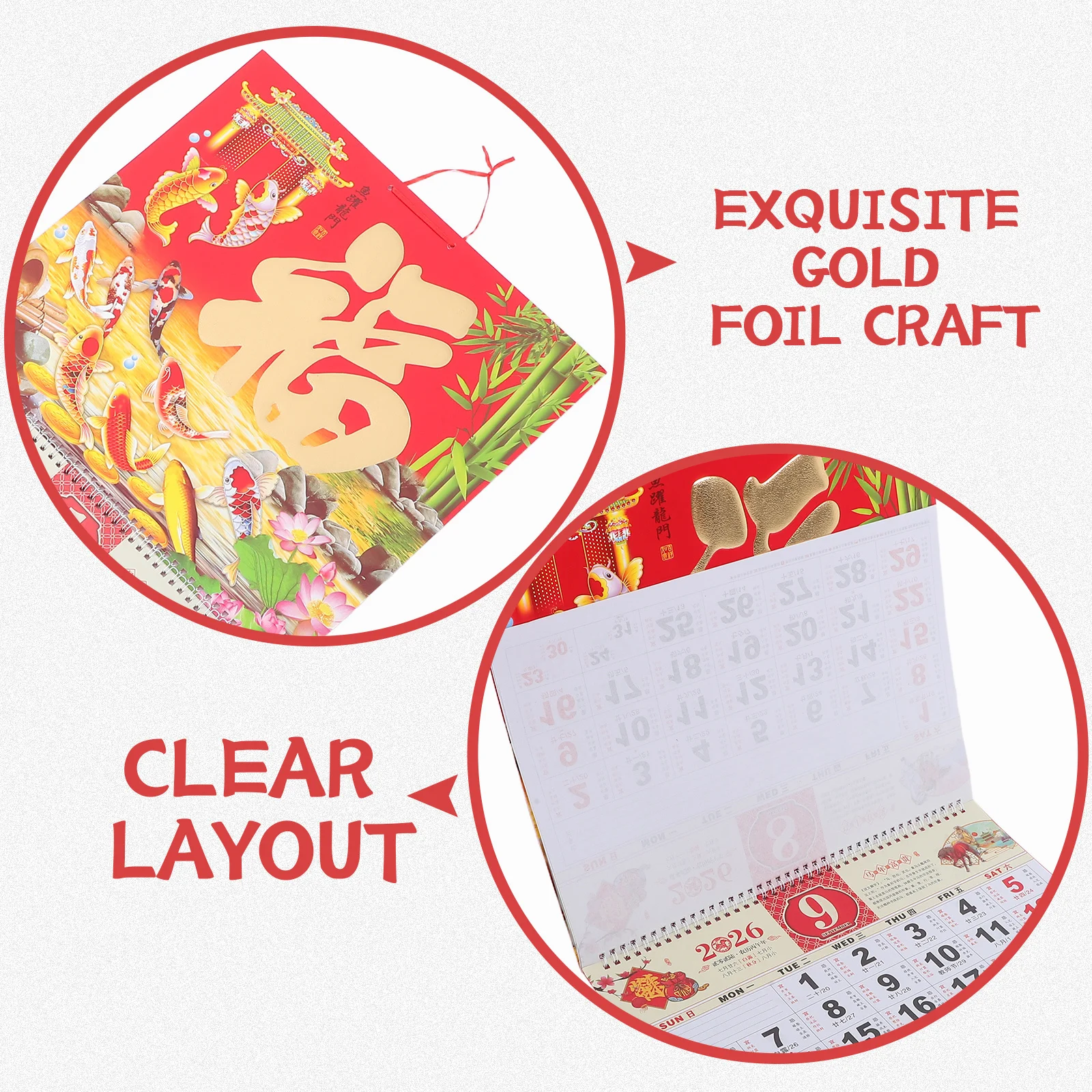 Jaar van het paard 2026 Chinese maankalender goudfolie Fu karakter traditioneel muurhangend decor 26,72 x 14,34 inch thuiskantoor dagelijks