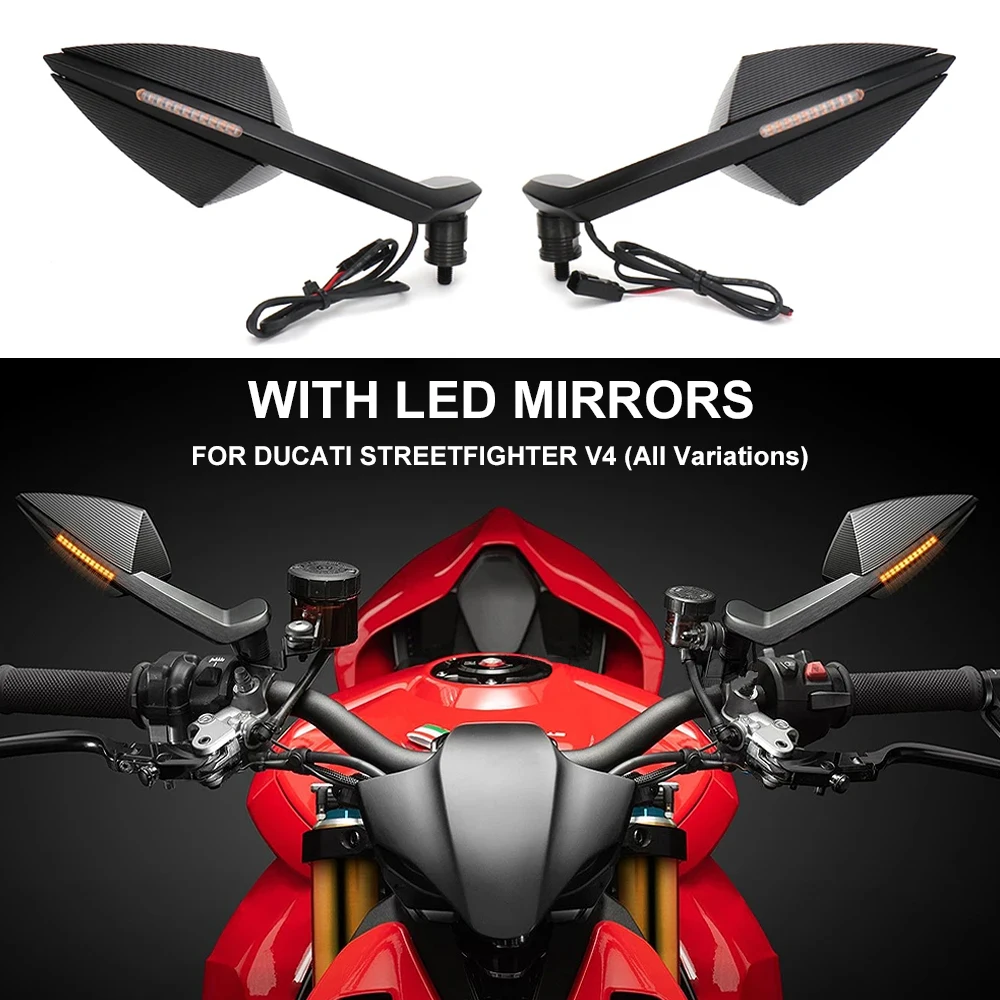 

For Ducati Streetfighter V4 STREETFIGHTER V4 New Motorcycle Accessories Rearview Mirror with LED Turn Signal Light Black A pair