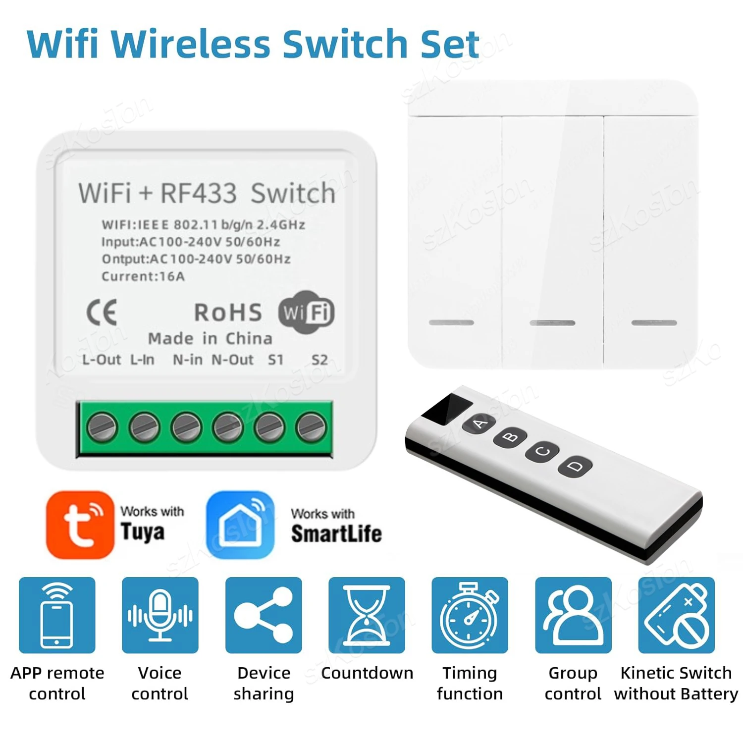 Tuya Smart Home WIFI Mini Smart Switch RF 433Mhz Wireless Wall Switch 86 Panel Receiver Interruptor Voice Control Alexa Google