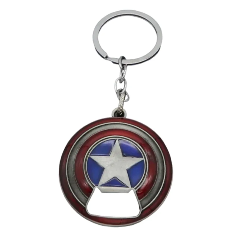 Miniso Anime Marvel Captain America Shield Metal Car Keychain Beer Bottle Openers Tools Keyring Men Women Bag Pendant Souvenir